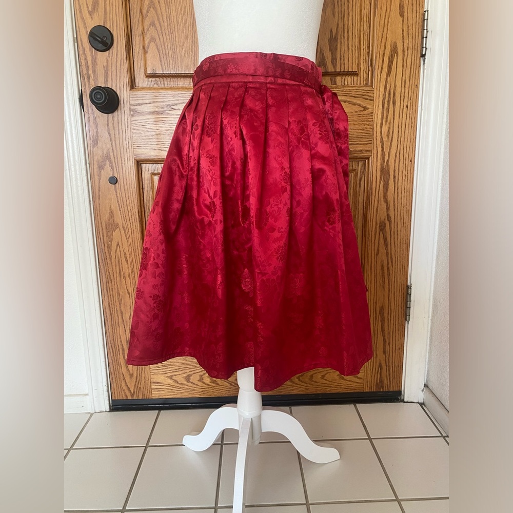 Korean Modern Hanbok Mini Skirt Red Floral Brocade US Size One Size XS S M L